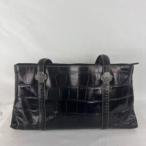 Brighton Black Croc Embossed Leather‎ Shoulder Bag Rectangle Purse 14 x 8